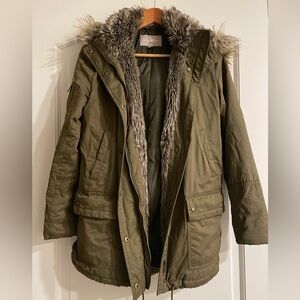 Banana Republic Olive Green Faux-Fur  Functional Parka